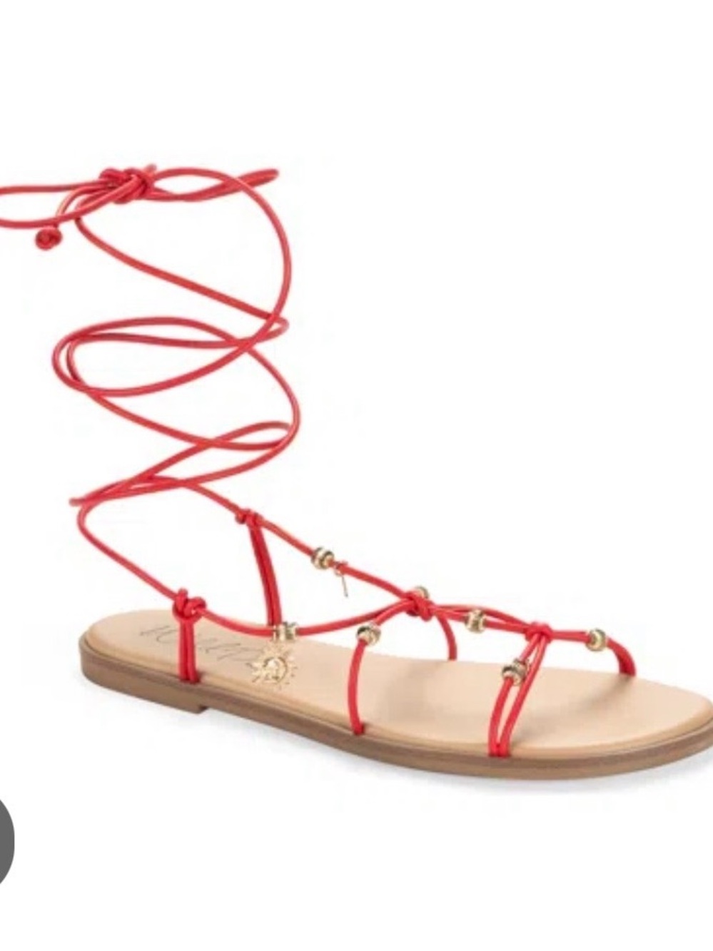Wild Pair Red Lace-Up Flat Sandals with Gold Accents